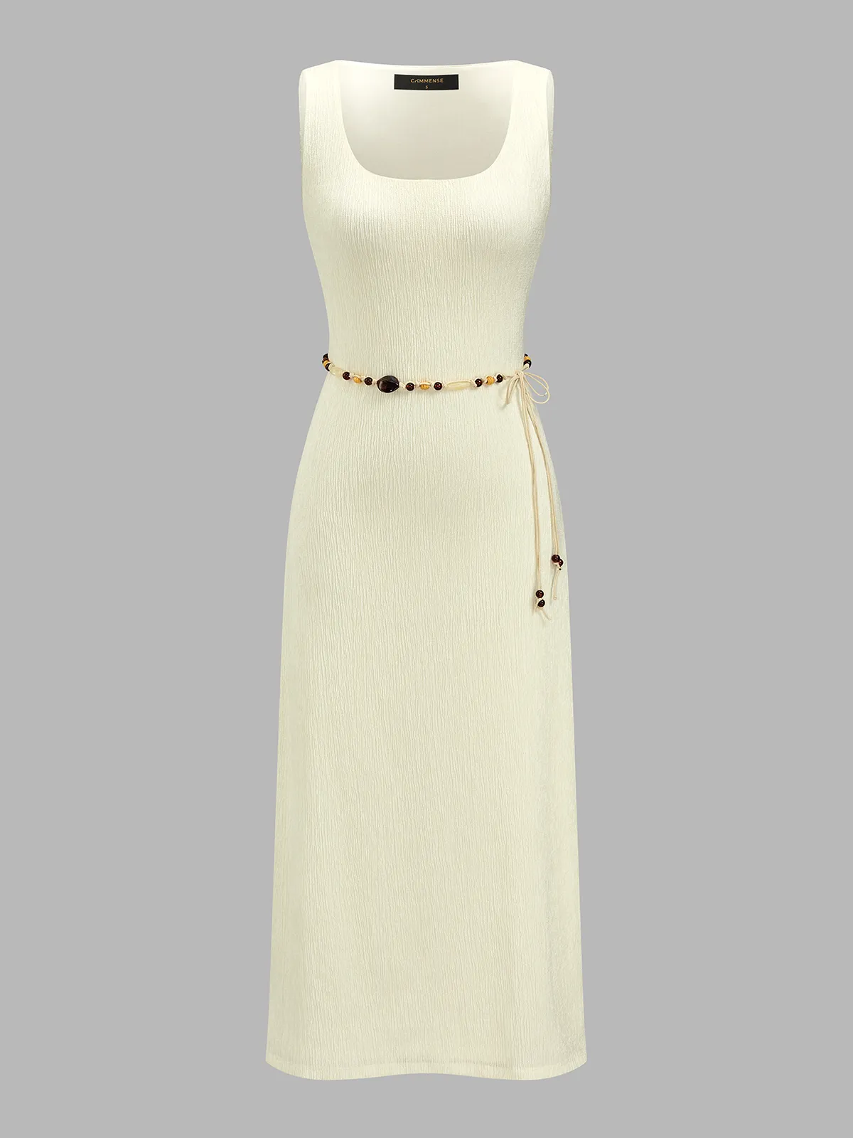 Textured Square Neck Belted Sleeveless Midi Dress sold by COMMENSE product image thumbnail 2