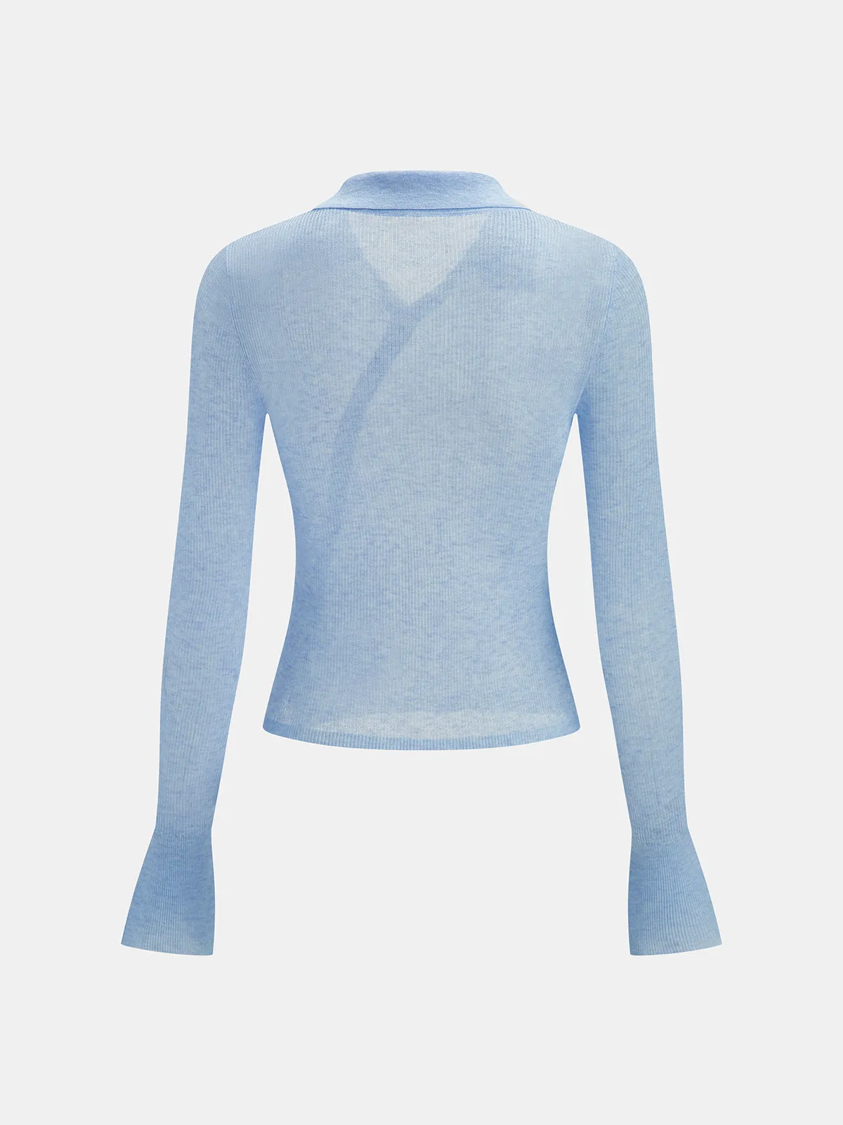 Diagonal Button Collared Sheer Knit Top sold by COMMENSE product image thumbnail 3