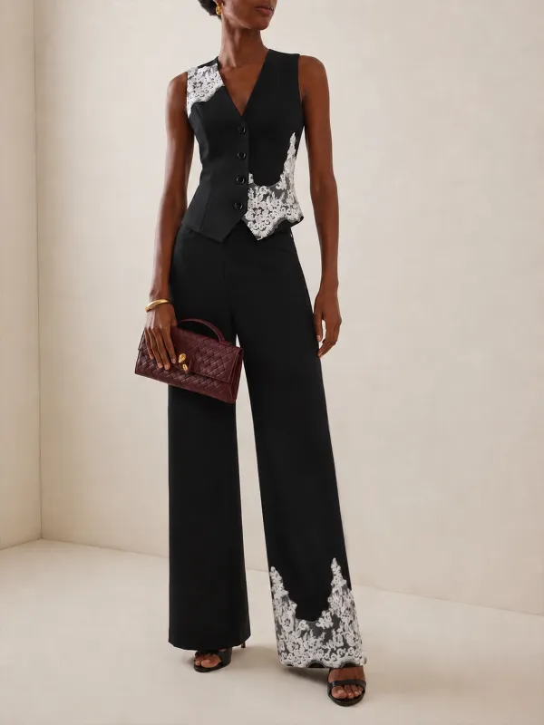 Lace Patch Two Piece Pants Set made by COMMENSE