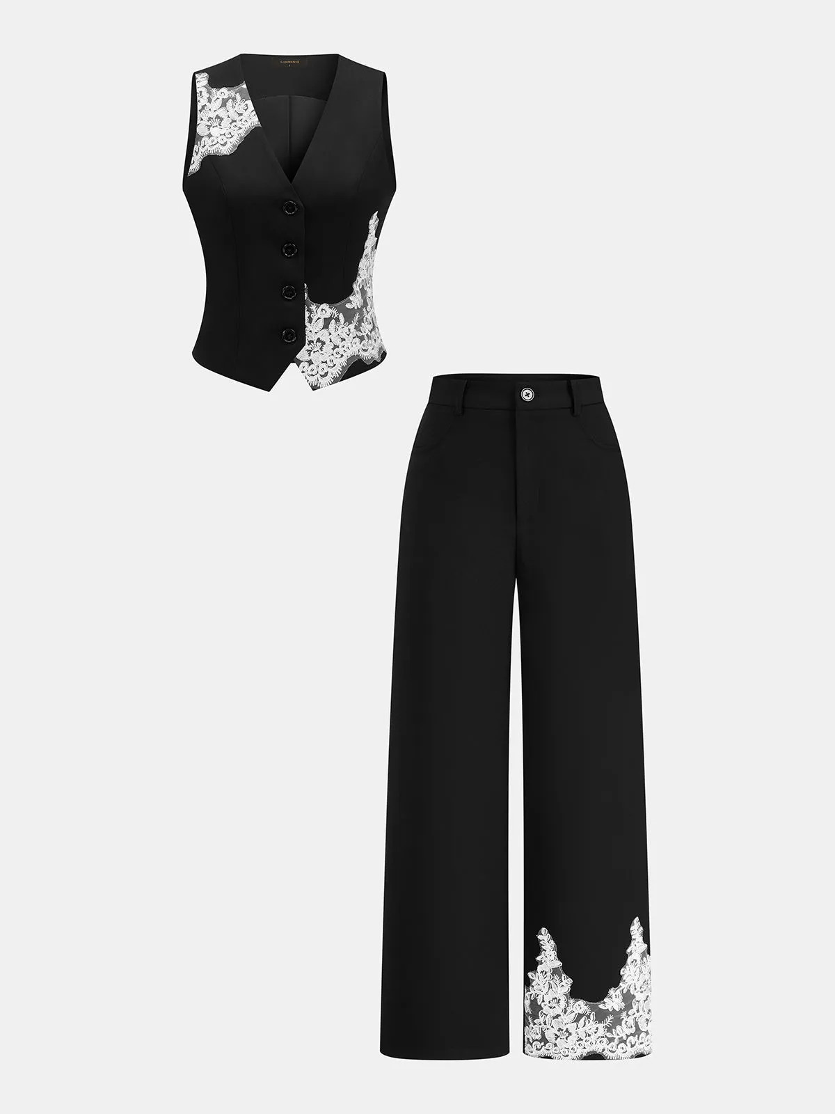Lace Patch Two Piece Pants Set sold by COMMENSE product image thumbnail 2