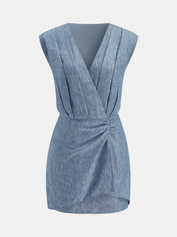 Wrap V Neck Pleated Mini Dress made by COMMENSE