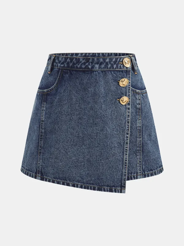 High Waist Wrap Front Denim Skort made by COMMENSE