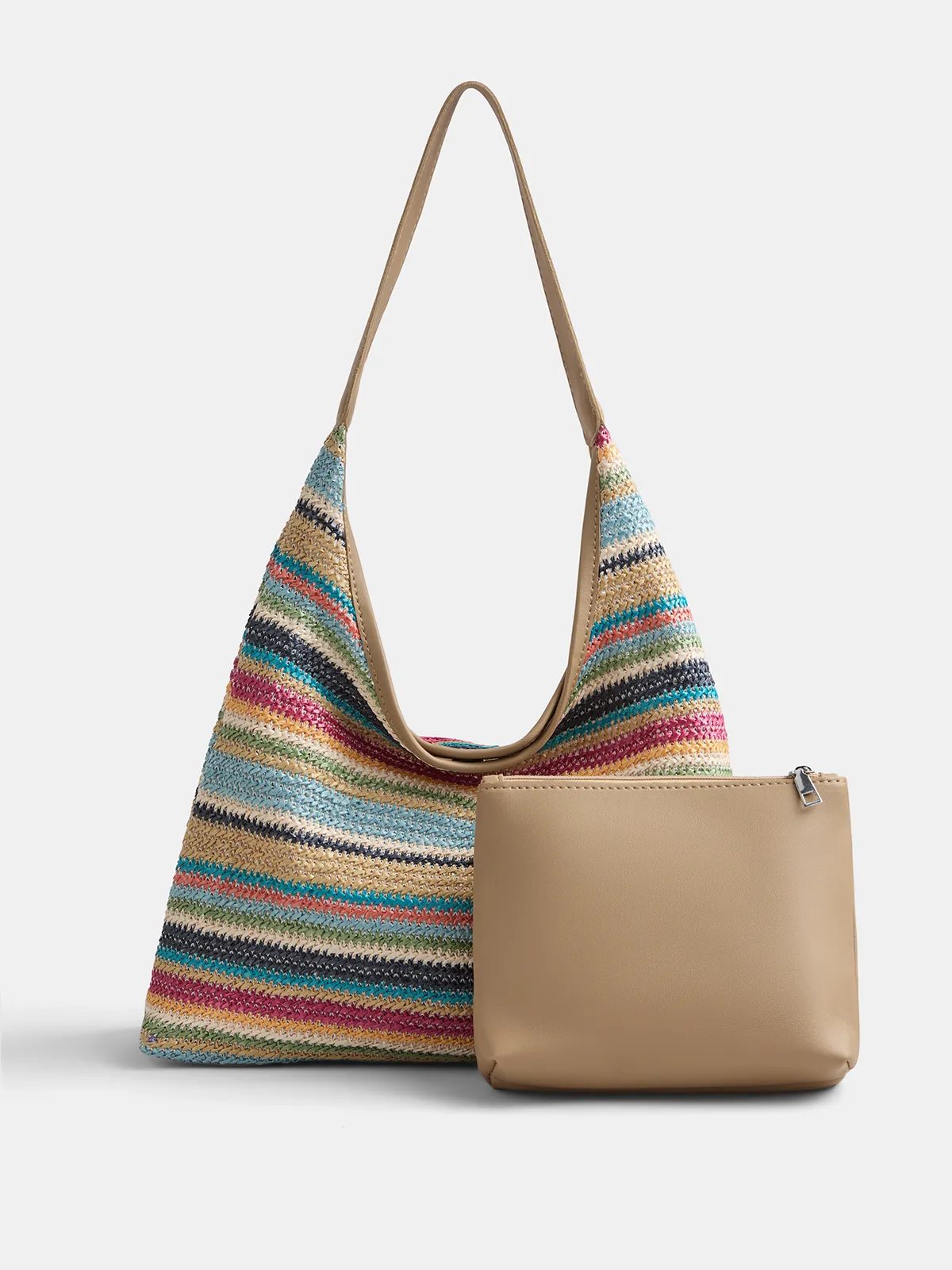 Striped Straw Shoulder Tote Bag sold by COMMENSE product image thumbnail 2