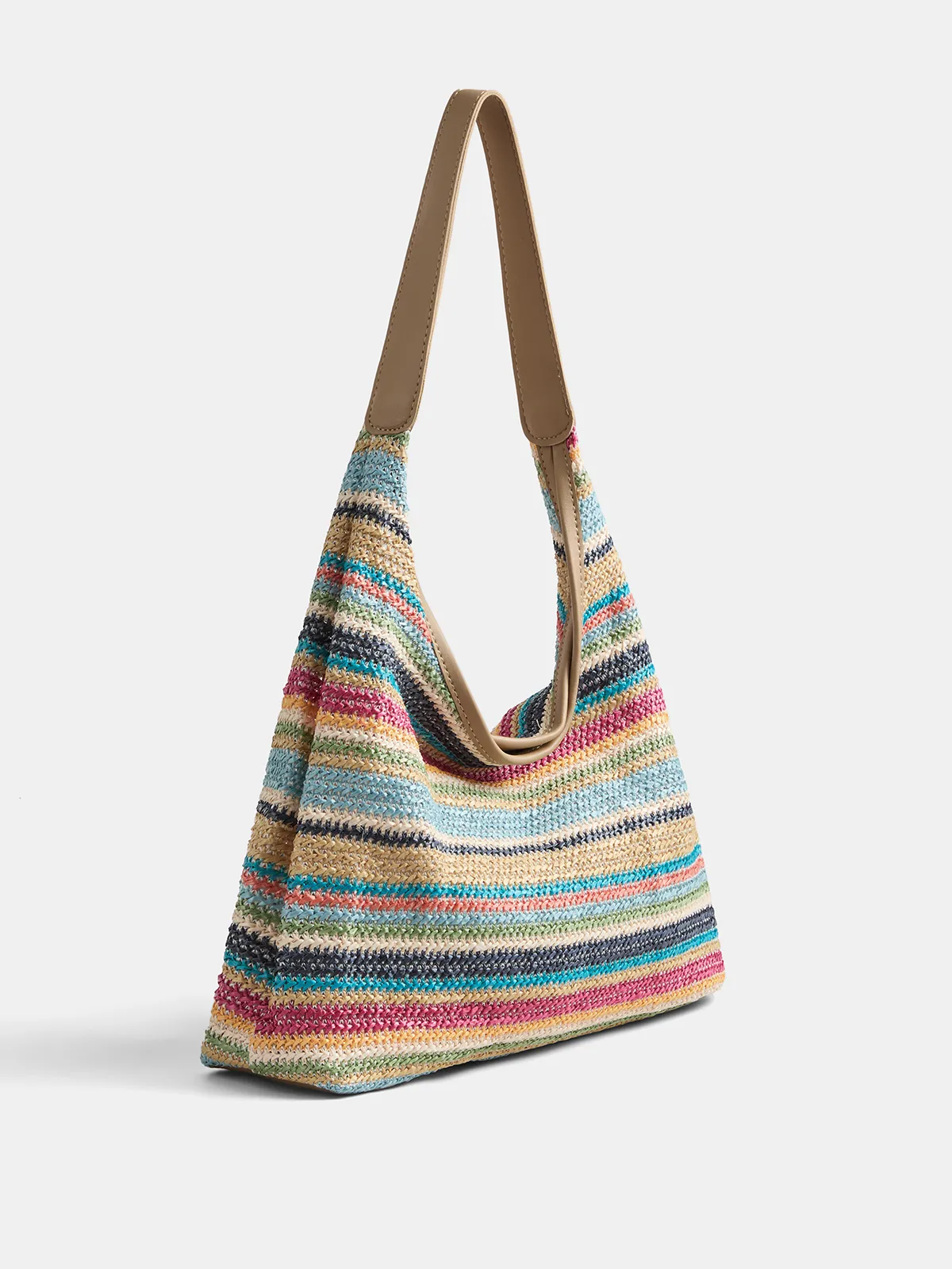 Striped Straw Shoulder Tote Bag sold by COMMENSE product image thumbnail 3