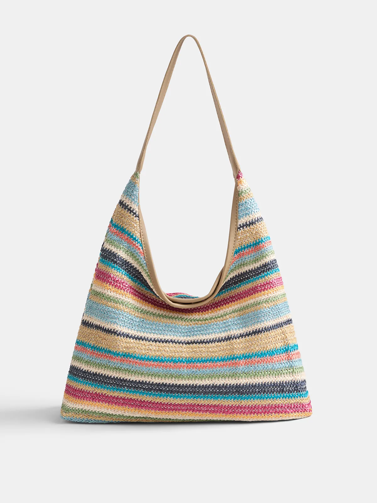 Striped Straw Shoulder Tote Bag sold by COMMENSE