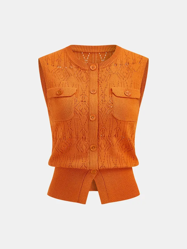 Hollow Knit Fitted Waist Vest made by COMMENSE