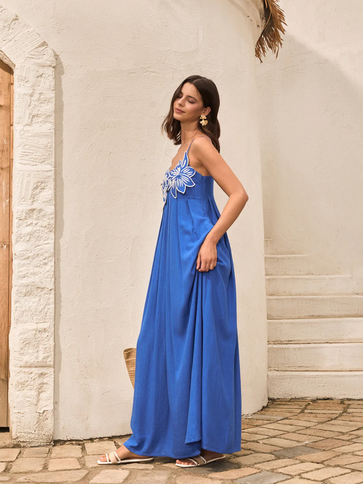Cotton & Linen Floral Detail Cami Dress With Pockets sold by COMMENSE product image thumbnail 5
