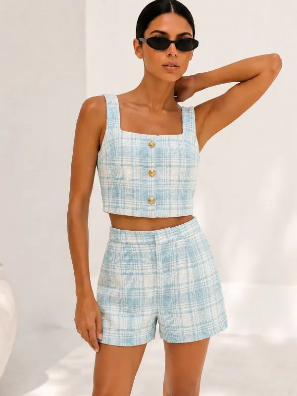 Plaid Tweed Two Piece Shorts Set made by COMMENSE