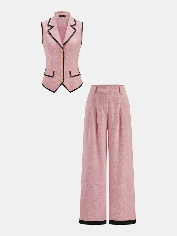 Contrast Piping Lapel Vest & Pants Set made by COMMENSE