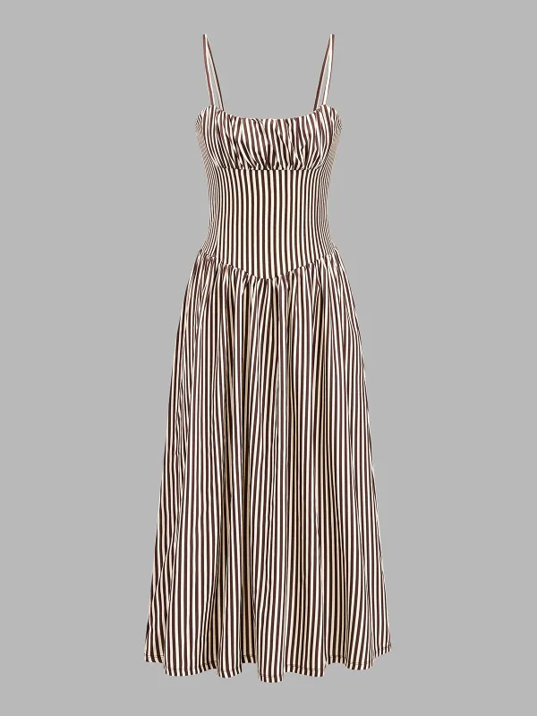 Striped Gathered Bust Midi Cami Dress made by COMMENSE