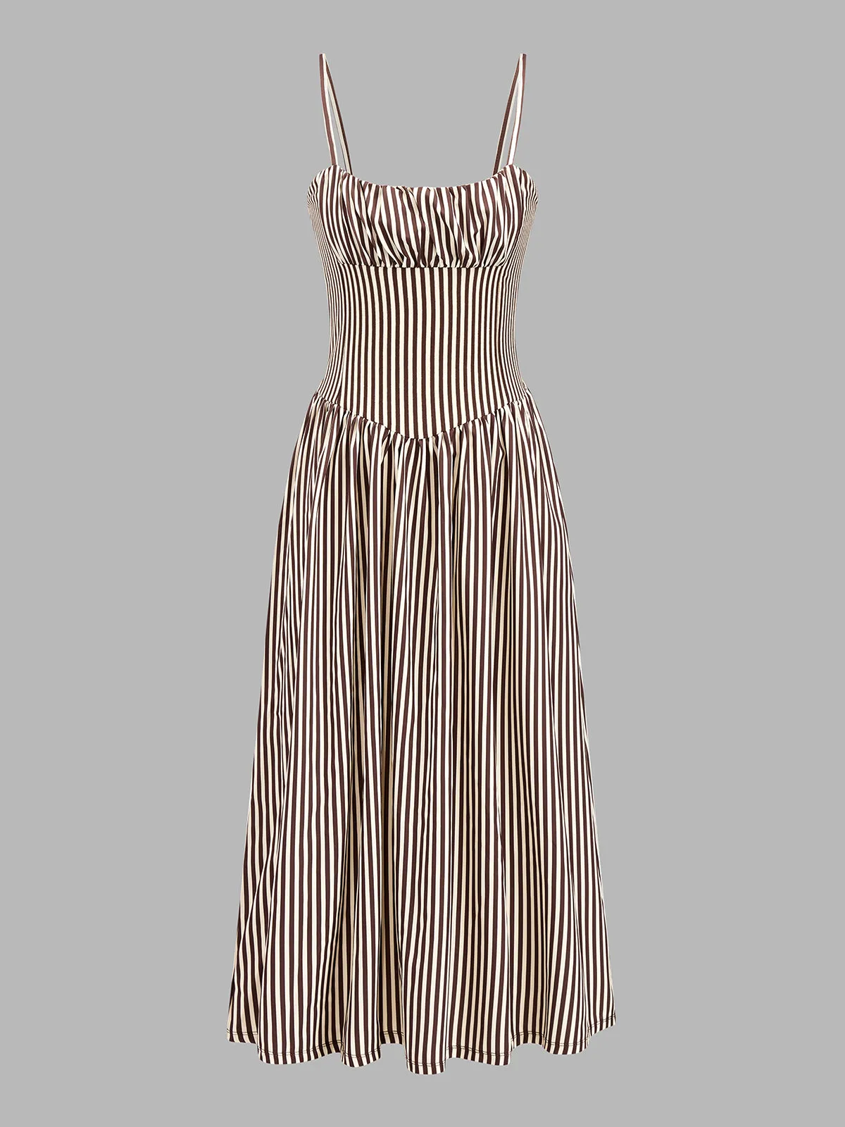 Striped Gathered Bust Midi Cami Dress sold by COMMENSE