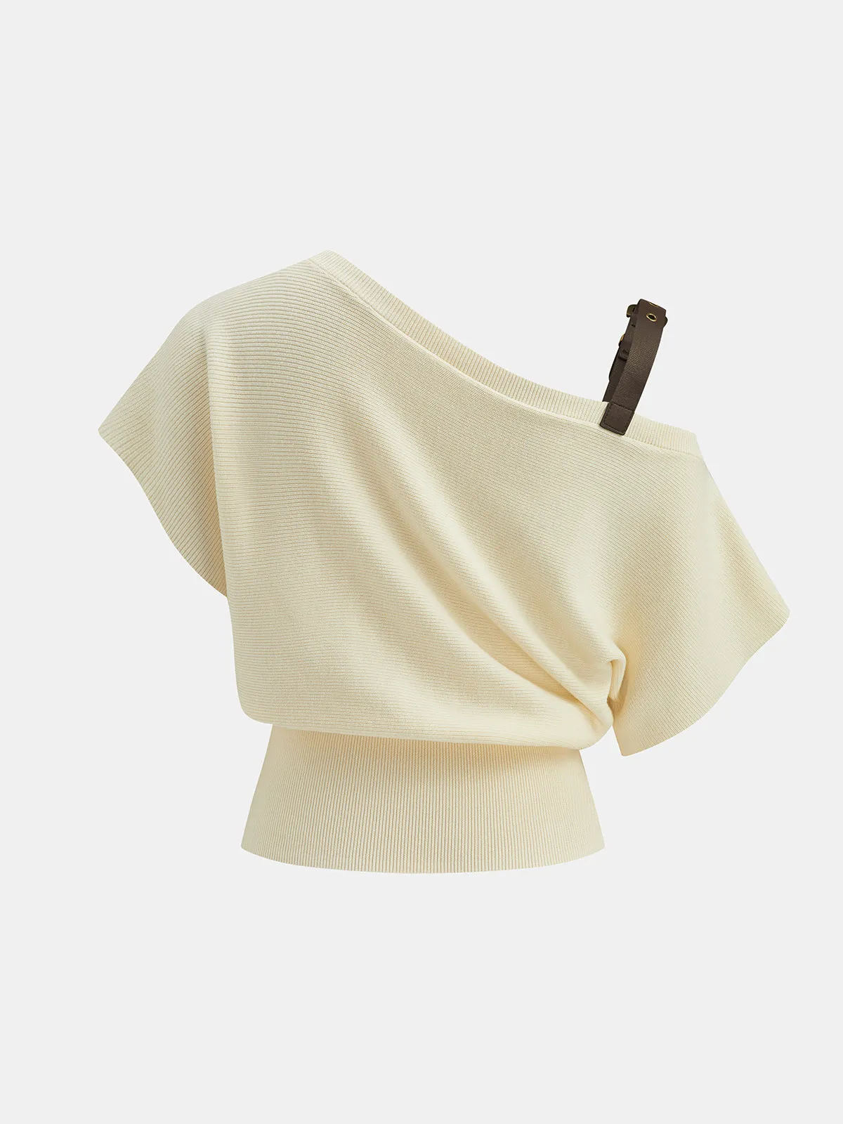 Buckle Strap Off Shoulder Ribbed Knit Top sold by COMMENSE product image thumbnail 2