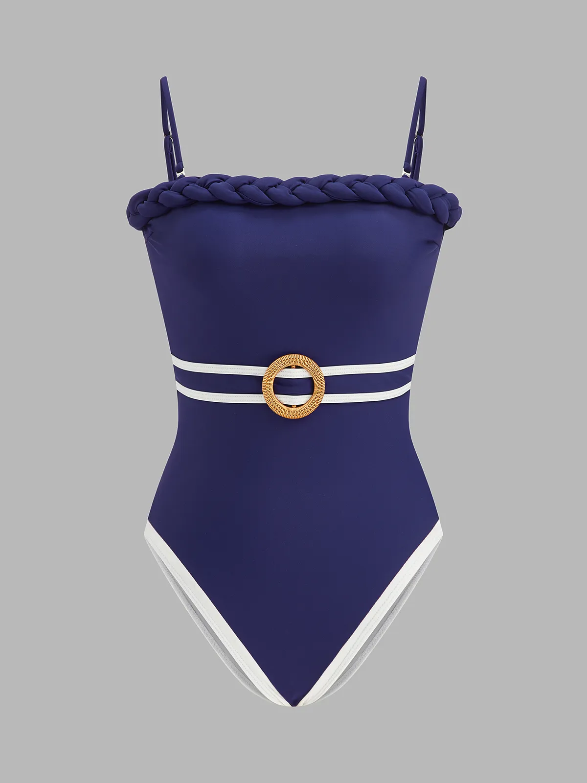 Braided Trim One Piece Swimsuit & Striped Sarong Set sold by COMMENSE product image thumbnail 2