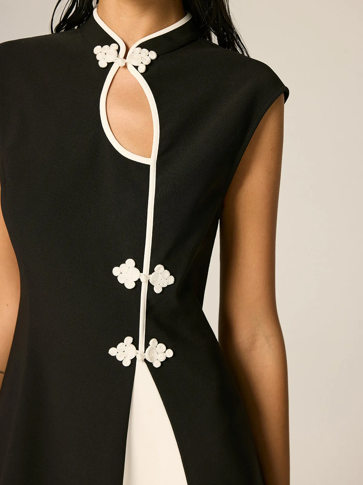 Frog Button Color Block A-Line Dress sold by COMMENSE product image thumbnail 4