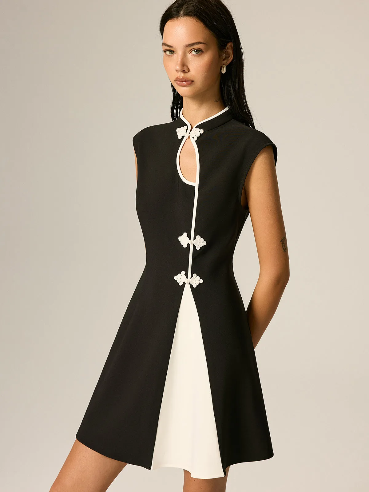 Frog Button Color Block A-Line Dress sold by COMMENSE product image thumbnail 5