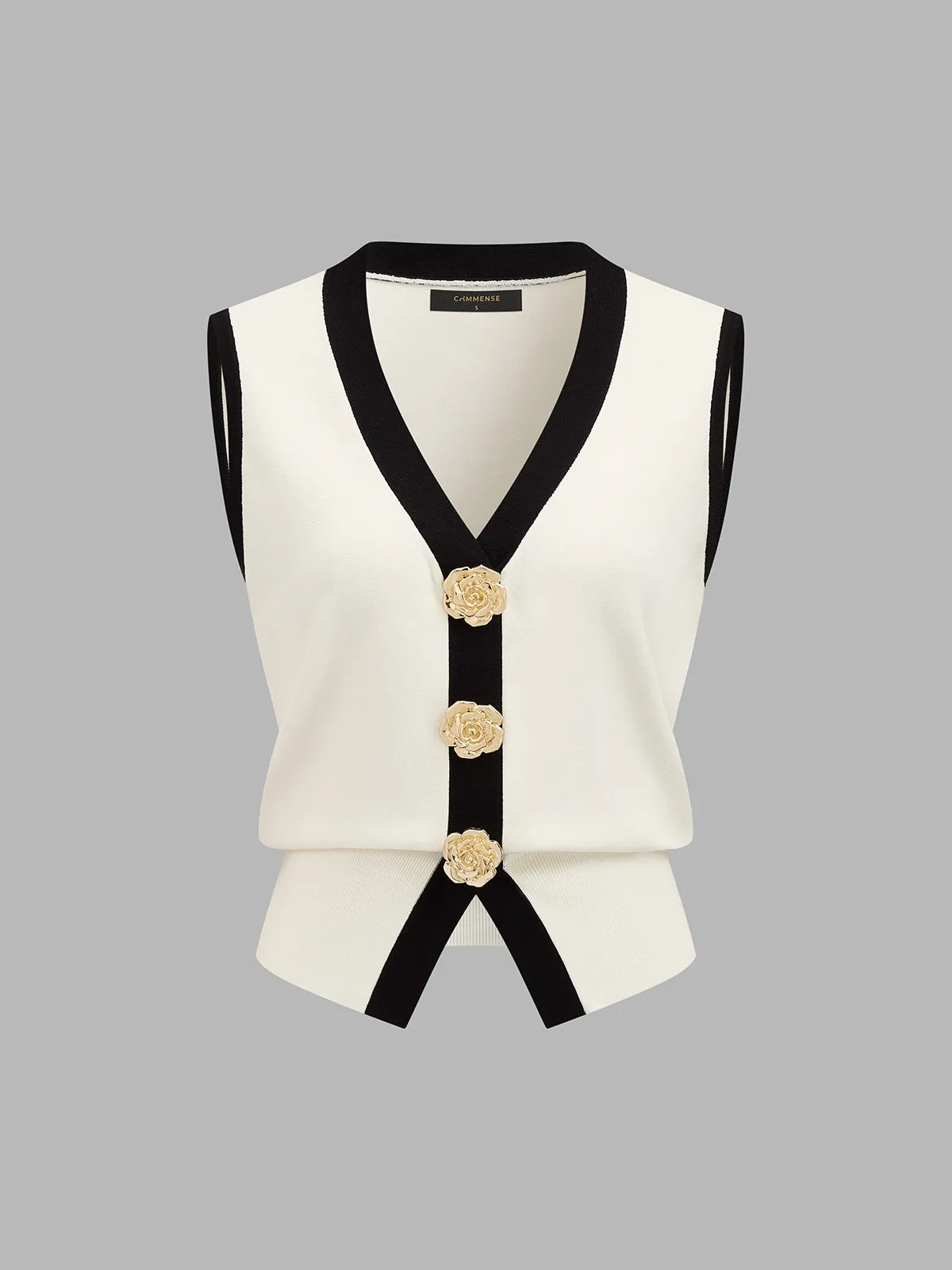 Rose Button Color Block Knit Vest sold by COMMENSE product image thumbnail 3