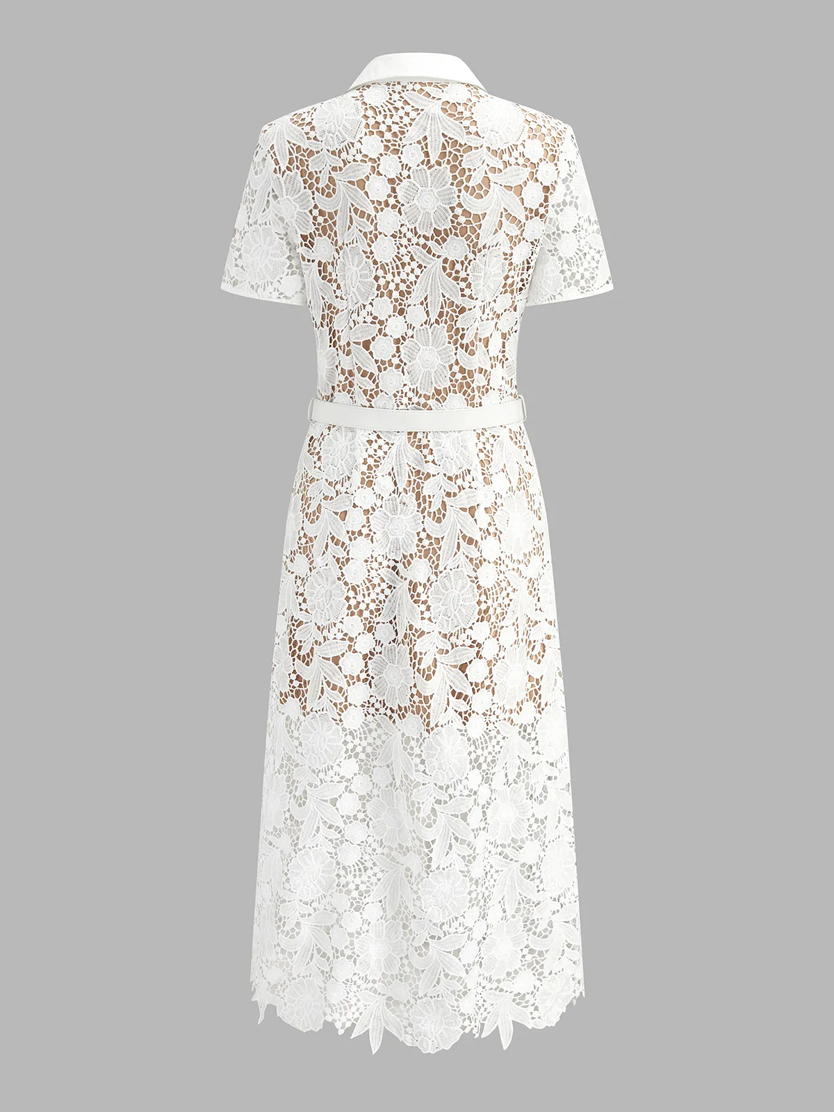 Belted Guipure Lace Shirt Midi Dress sold by COMMENSE product image thumbnail 3