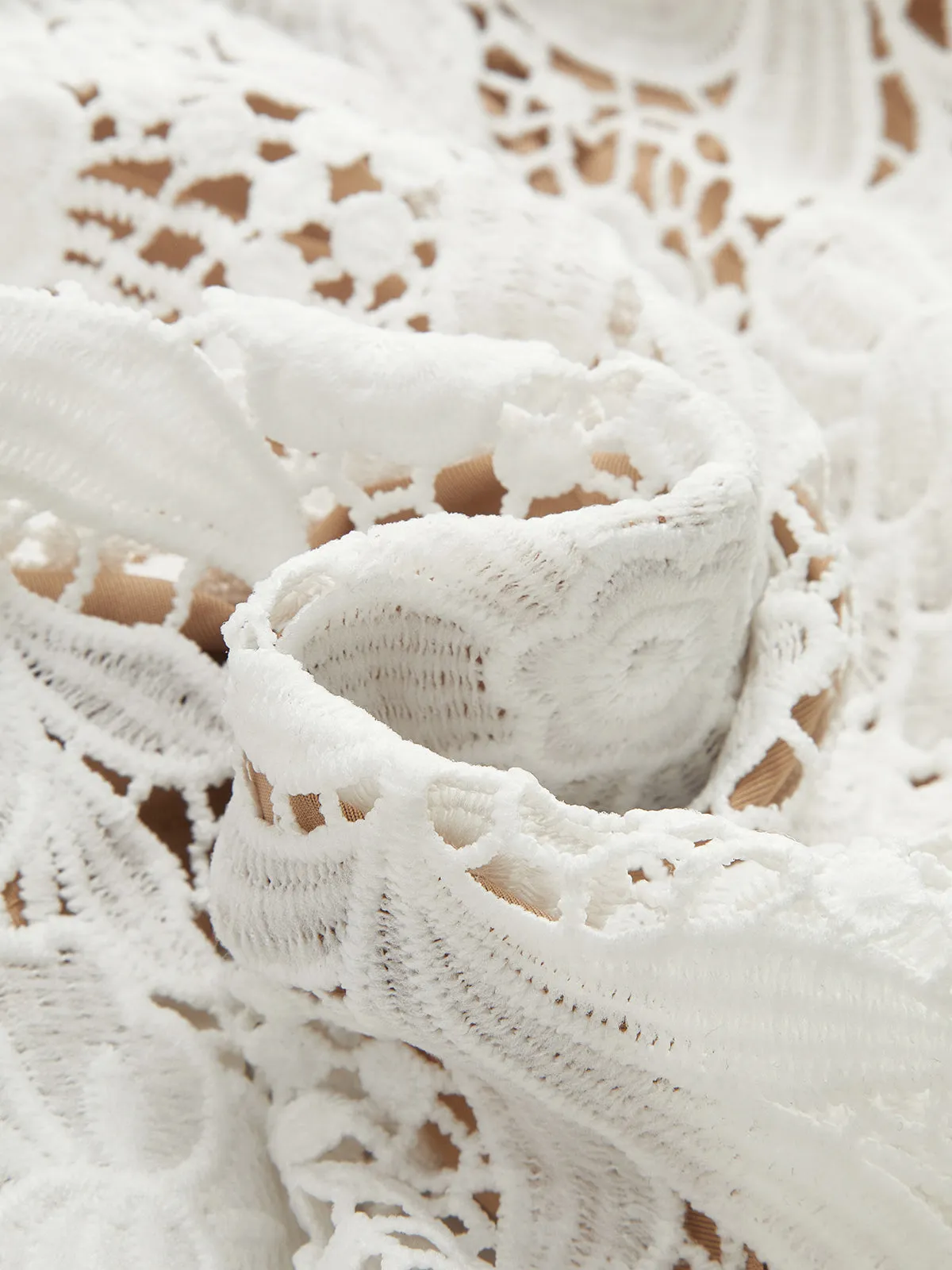 Belted Guipure Lace Shirt Midi Dress sold by COMMENSE product image thumbnail 4