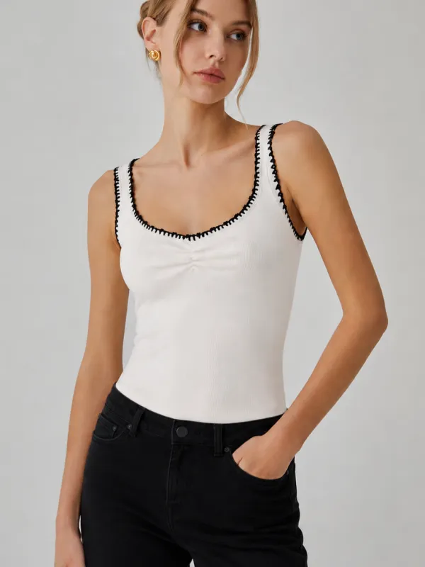 Contrast Stitch Ribbed Knit Tank Top made by COMMENSE