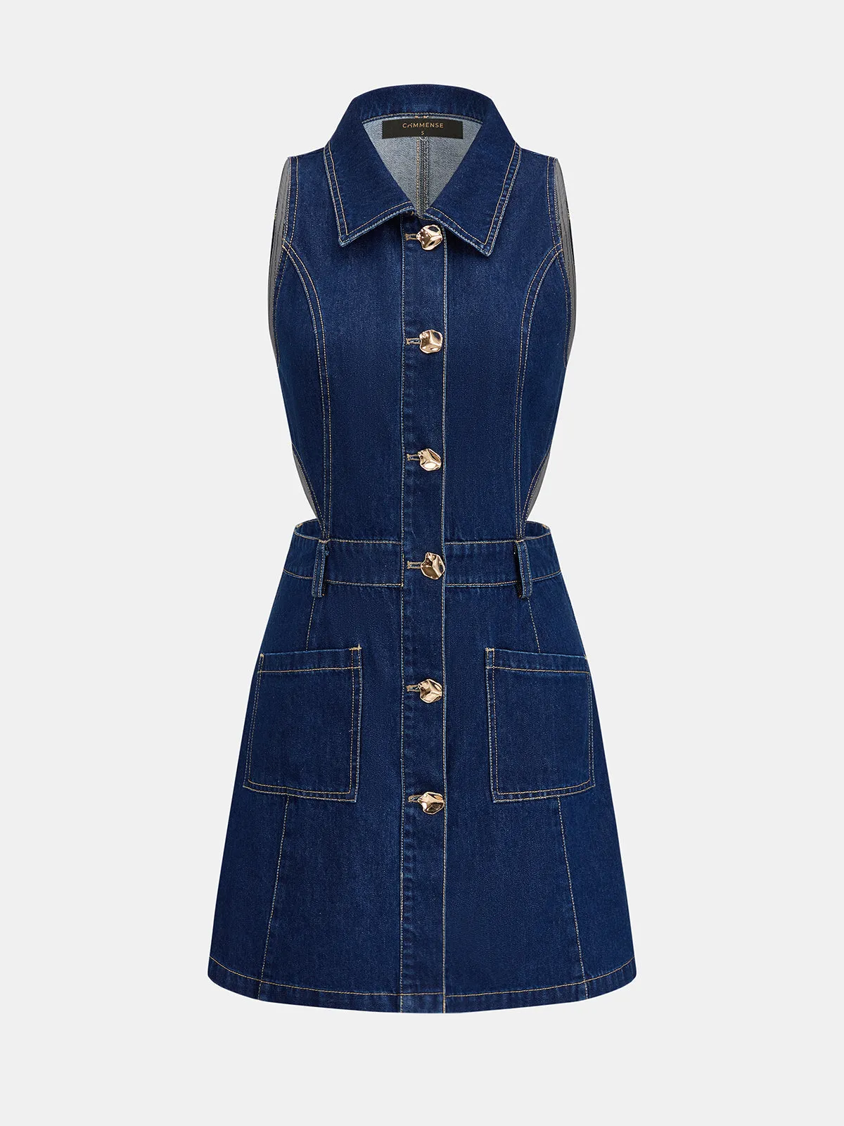 Cutout Waist Sleeveless Denim Mini Dress sold by COMMENSE product image thumbnail 3