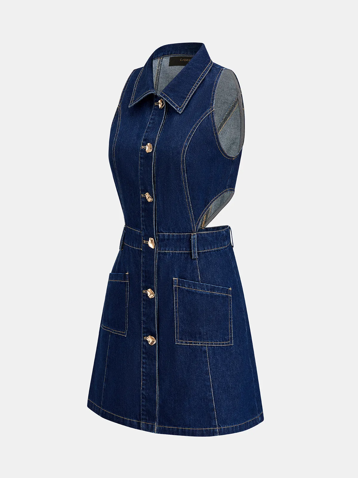 Cutout Waist Sleeveless Denim Mini Dress sold by COMMENSE product image thumbnail 4
