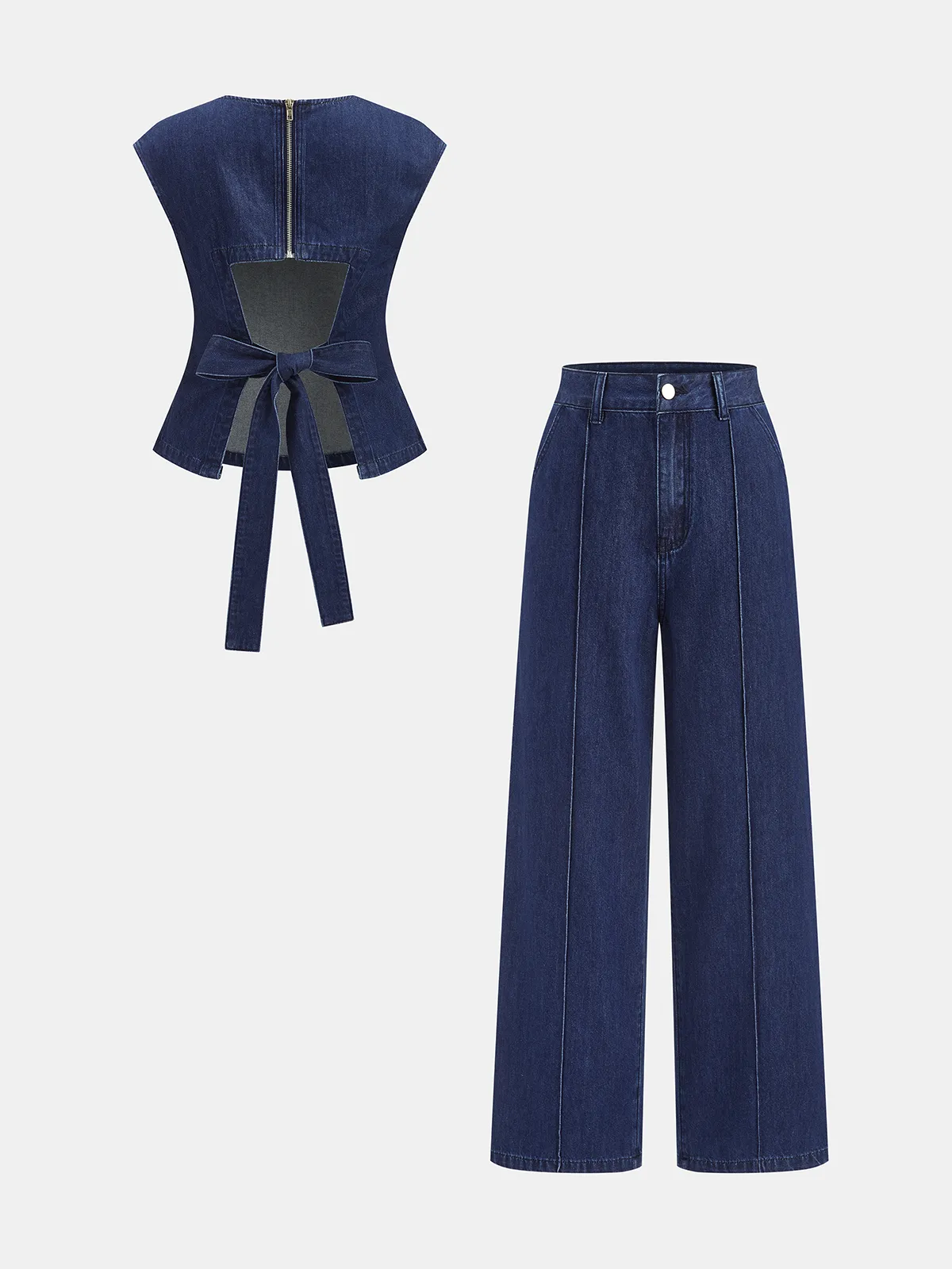 Back Bow Cutout Sleeveless Denim Two Piece Set sold by COMMENSE product image thumbnail 3
