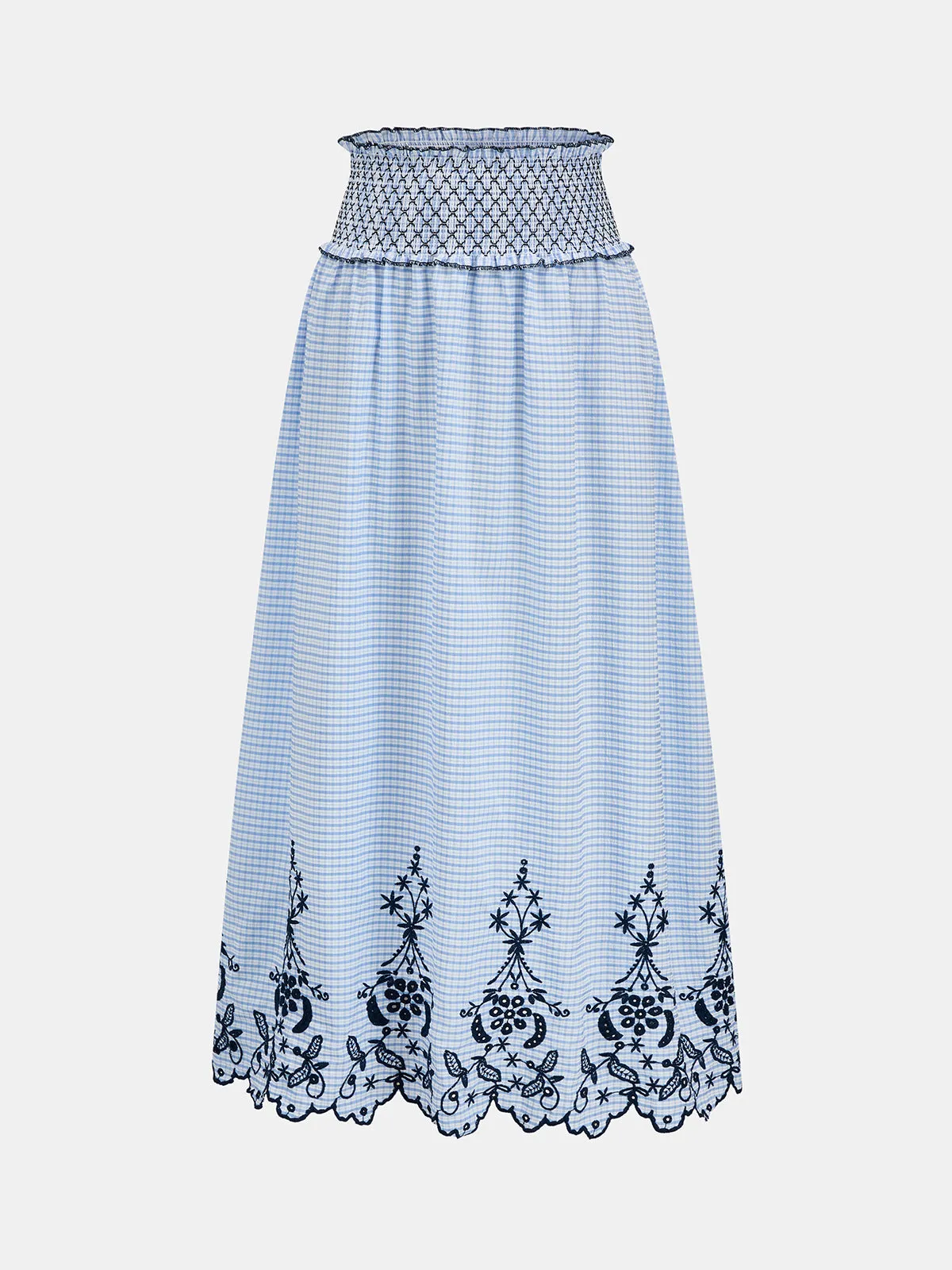 Smocked Waist Grid Embroidered Maxi Skirt sold by COMMENSE product image thumbnail 2