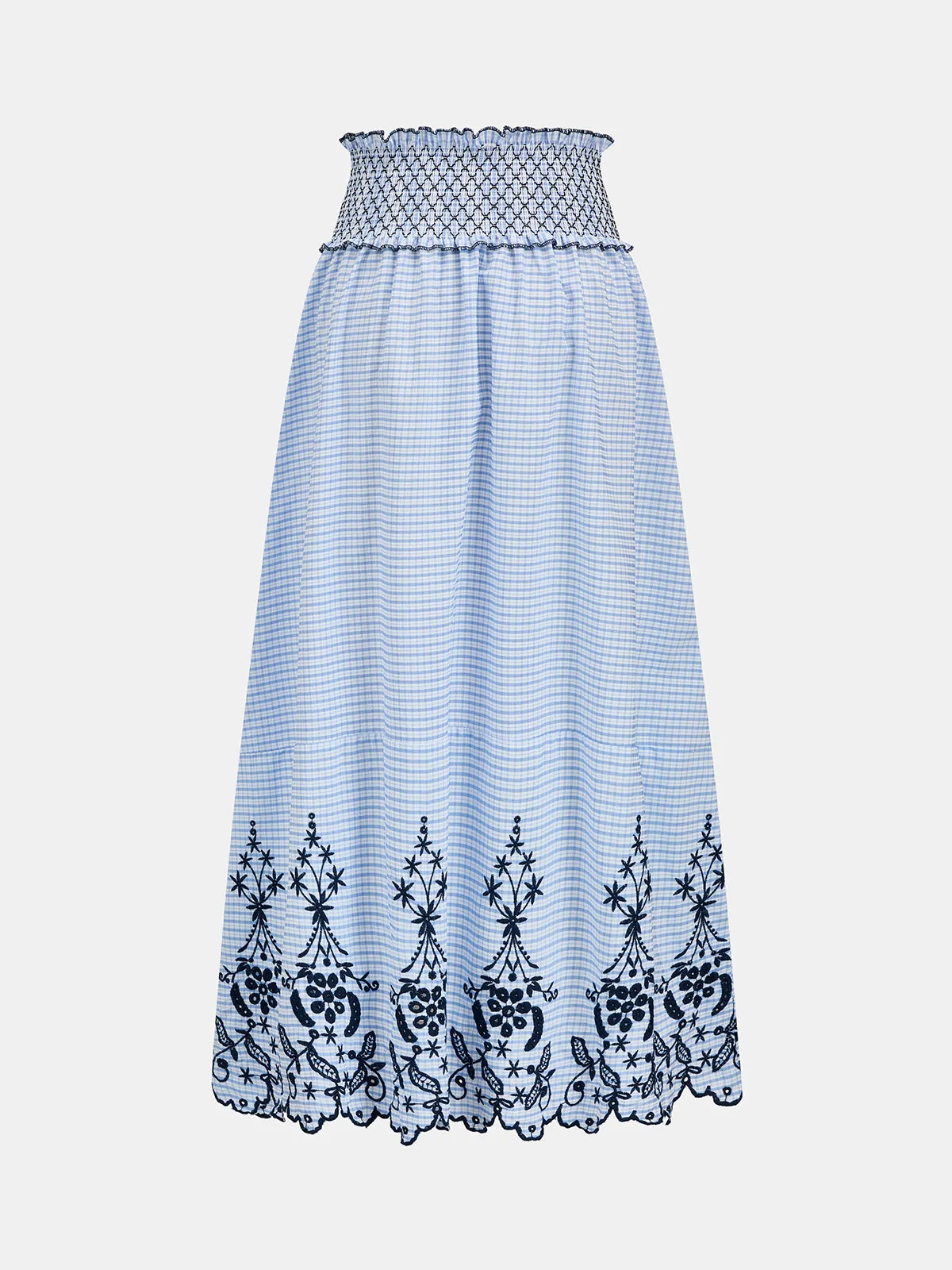 Smocked Waist Grid Embroidered Maxi Skirt sold by COMMENSE product image thumbnail 3