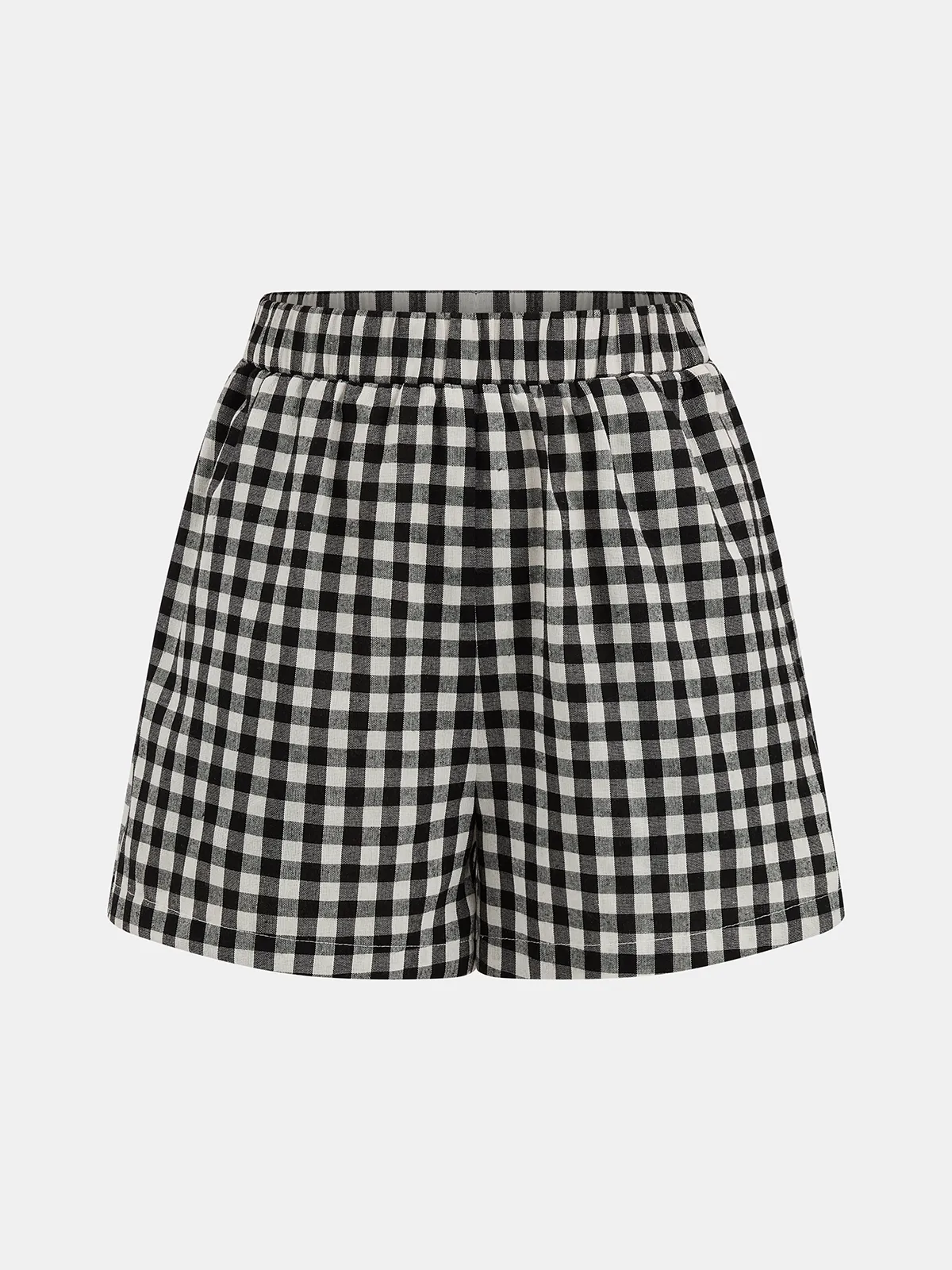 Gingham Drawstring Peplum Top & Shorts Set sold by COMMENSE product image thumbnail 5