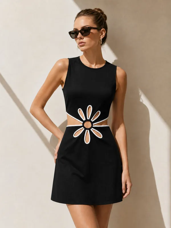 Floral Cutout Sleeveless A-Line Mini Dress made by COMMENSE