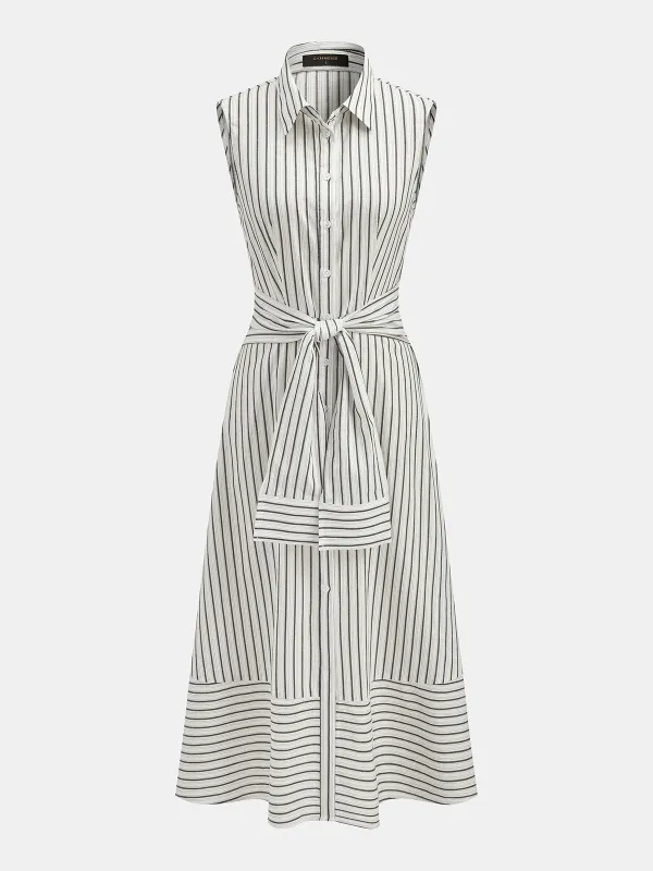 Striped Tie-Waist Shirt Midi Dress made by COMMENSE