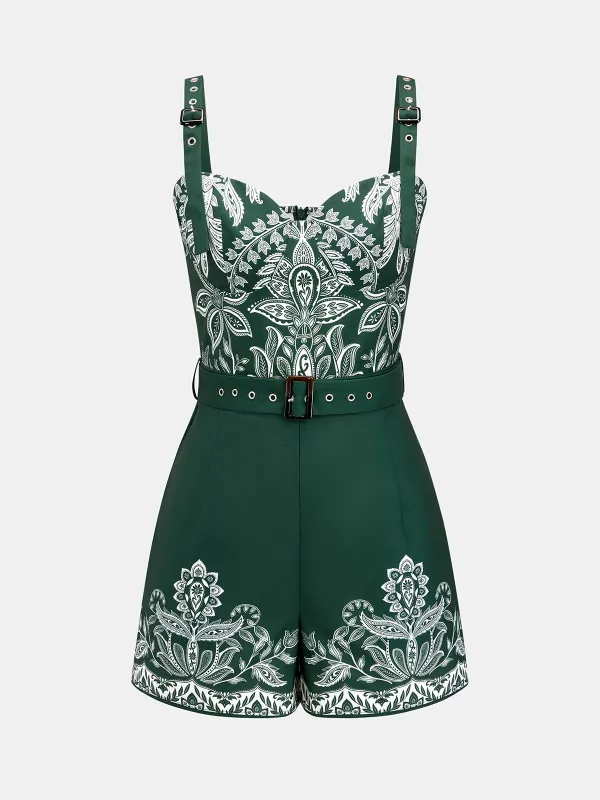 Paisley Print Belted Romper made by COMMENSE