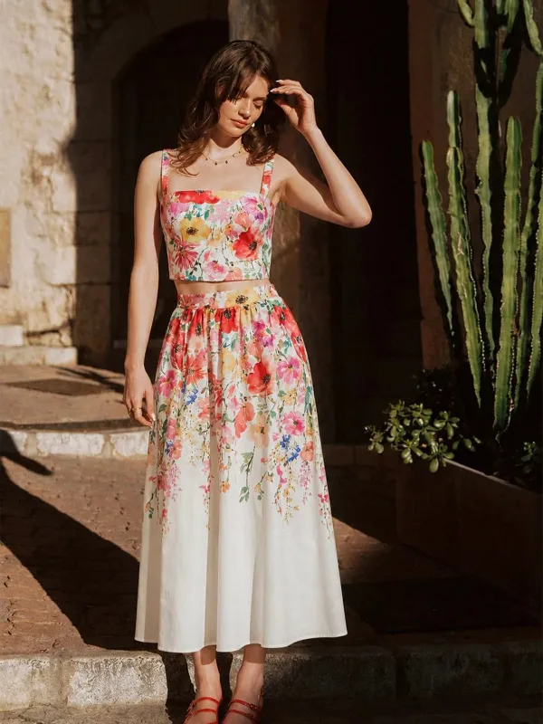 Watercolor Flower Two Piece Skirt Set made by COMMENSE