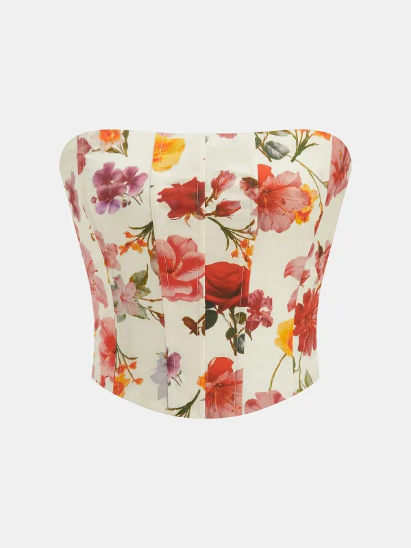 Vintage Rose Smocked Back Bustier Top made by COMMENSE