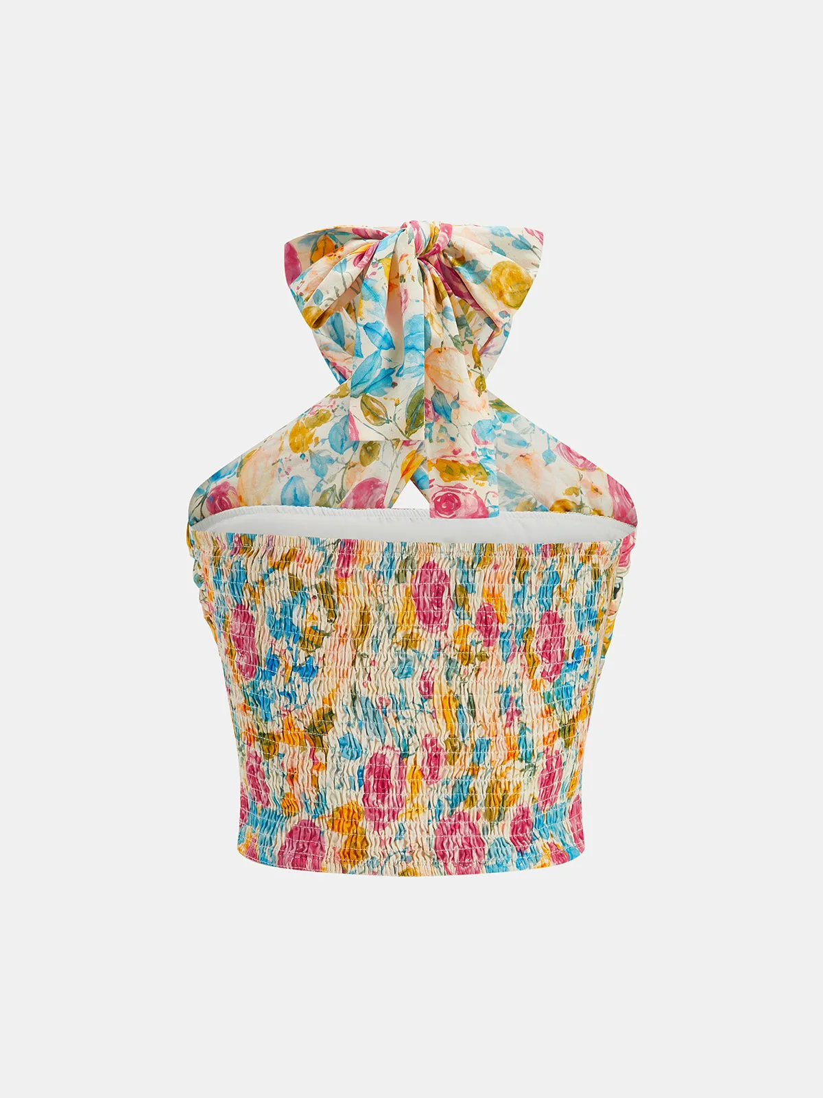Crisscross Halter Floral Ruched Crop Top sold by COMMENSE product image thumbnail 2