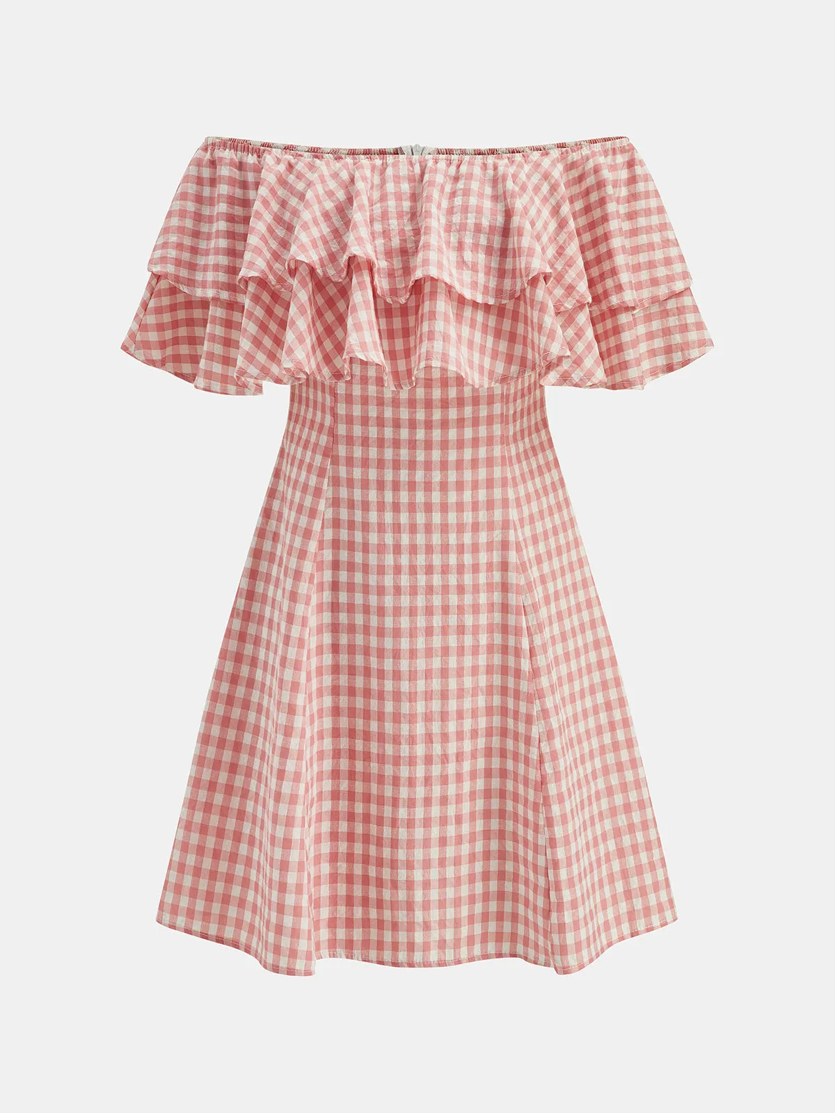 Off Shoulder Ruffle Gingham Mini Dress sold by COMMENSE product image thumbnail 2