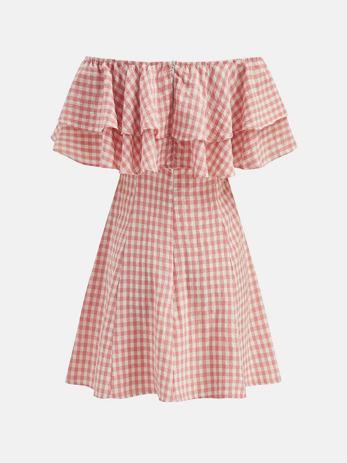 Off Shoulder Ruffle Gingham Mini Dress sold by COMMENSE product image thumbnail 3