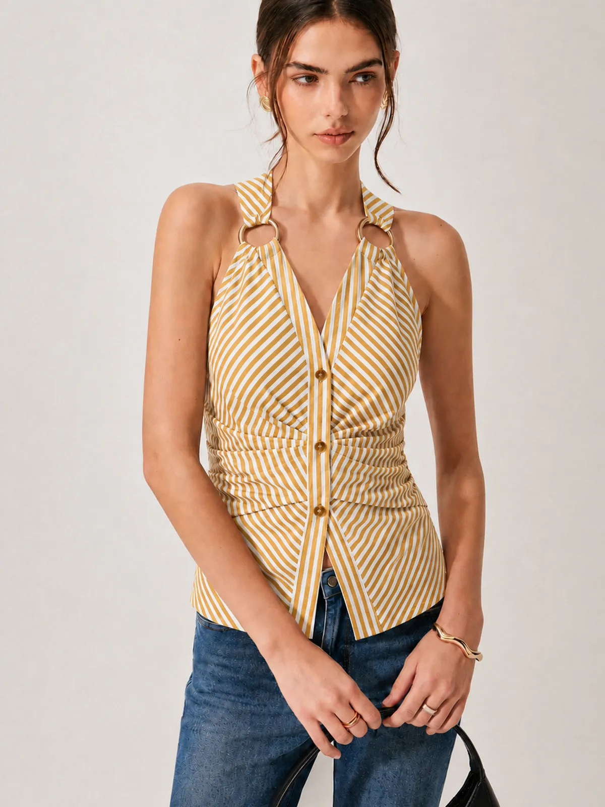 Ring Detail Striped Sleeveless Top sold by COMMENSE product image thumbnail 5