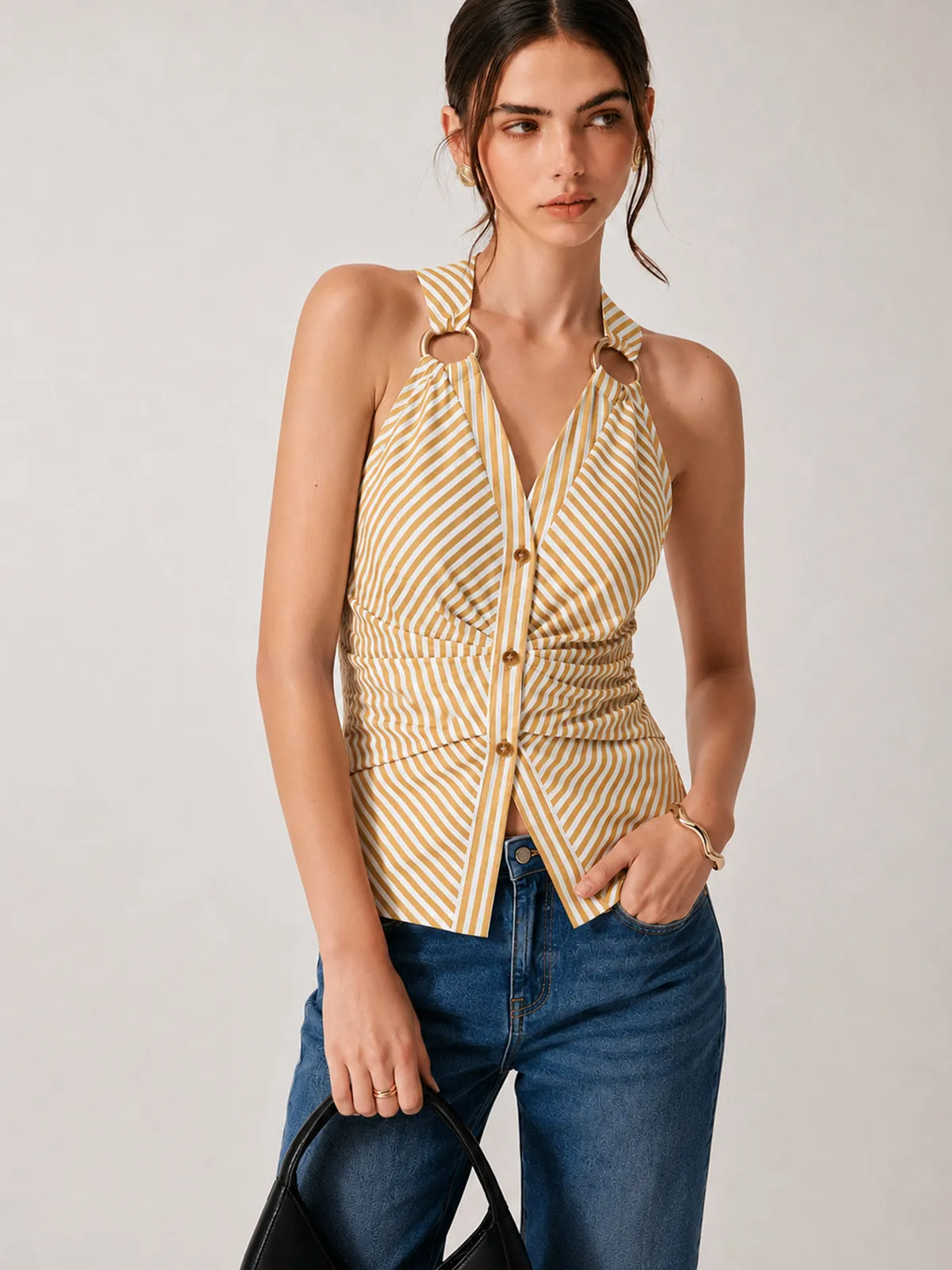 Ring Detail Striped Sleeveless Top sold by COMMENSE product image thumbnail 2