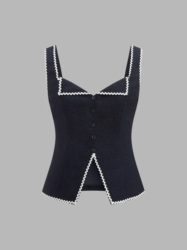 Contrast Wave Edge Button Front Vest made by COMMENSE