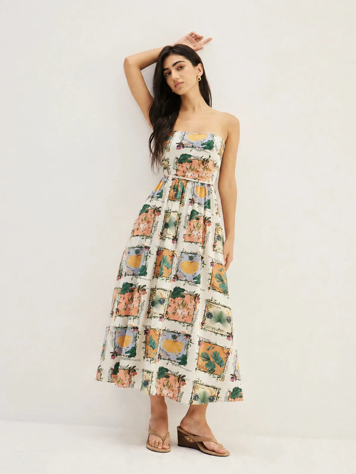 Detachable Strap Tropical Print Midi Dress sold by COMMENSE product image thumbnail 2