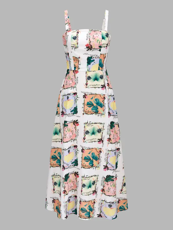 Detachable Strap Tropical Print Midi Dress made by COMMENSE