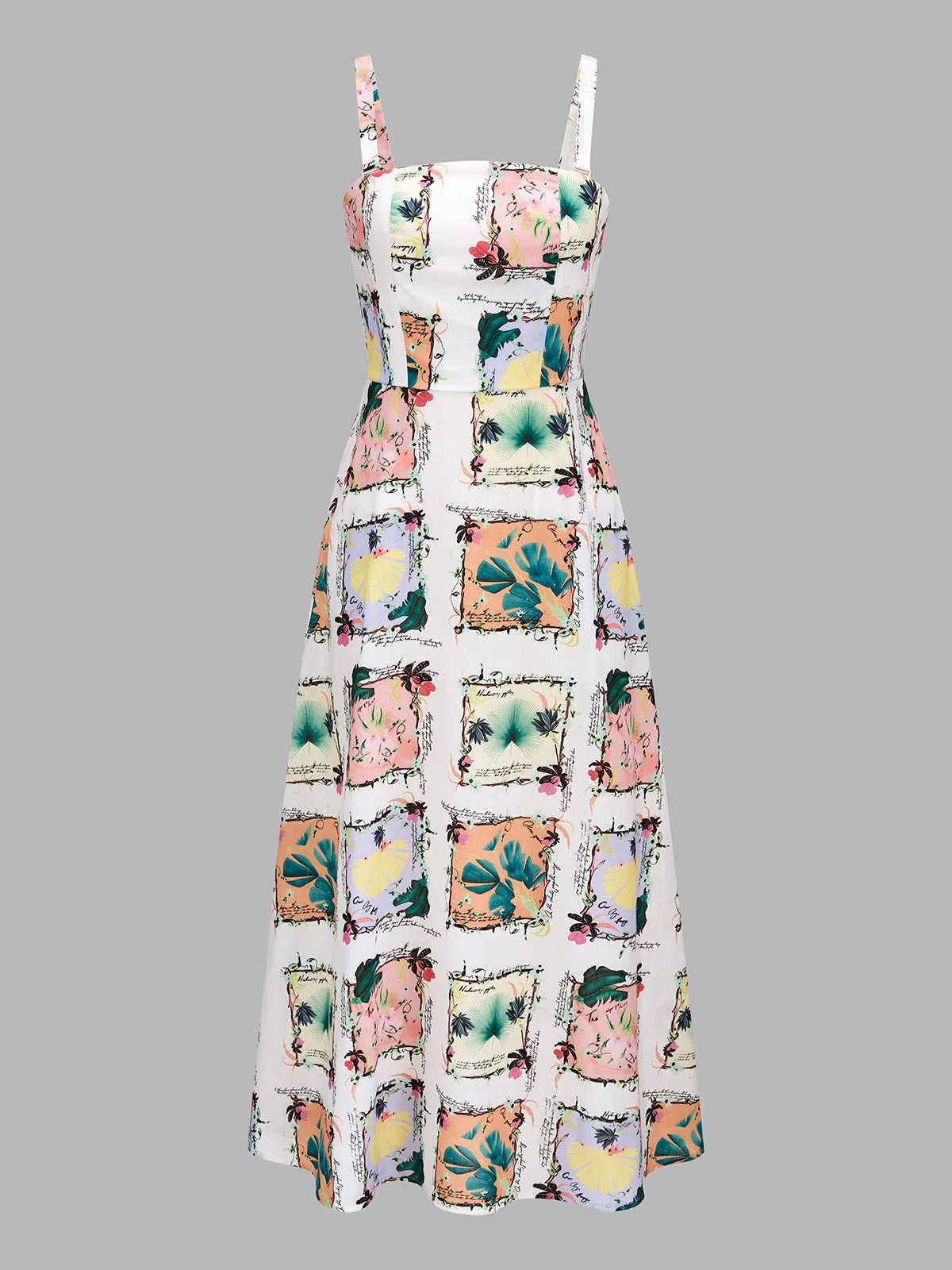 Detachable Strap Tropical Print Midi Dress sold by COMMENSE