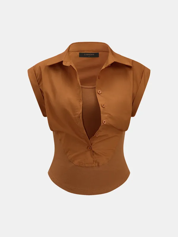 Faux Two Piece Sleeveless Shirt Top made by COMMENSE