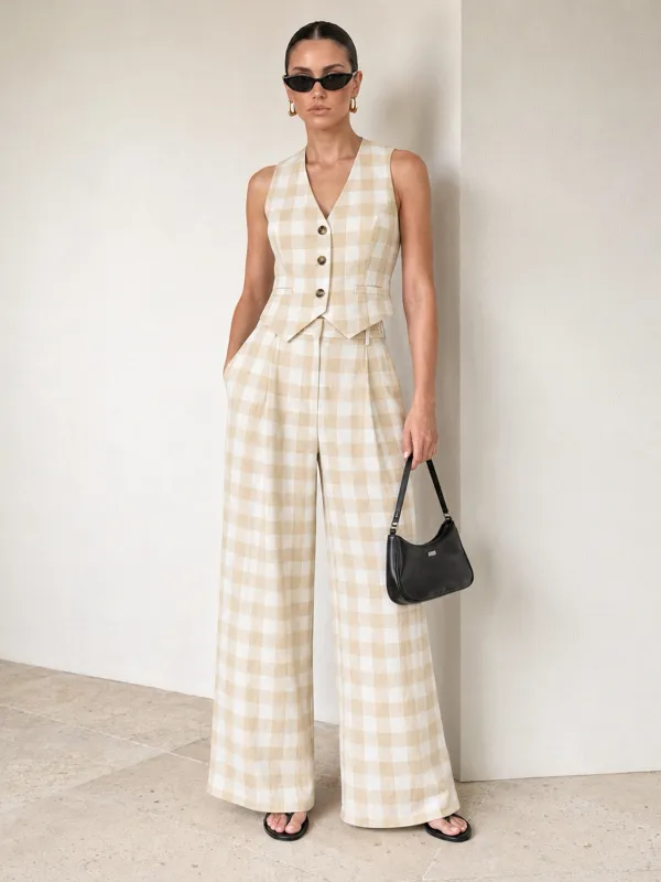V-Neck Plaid Vest & Pants Set made by COMMENSE