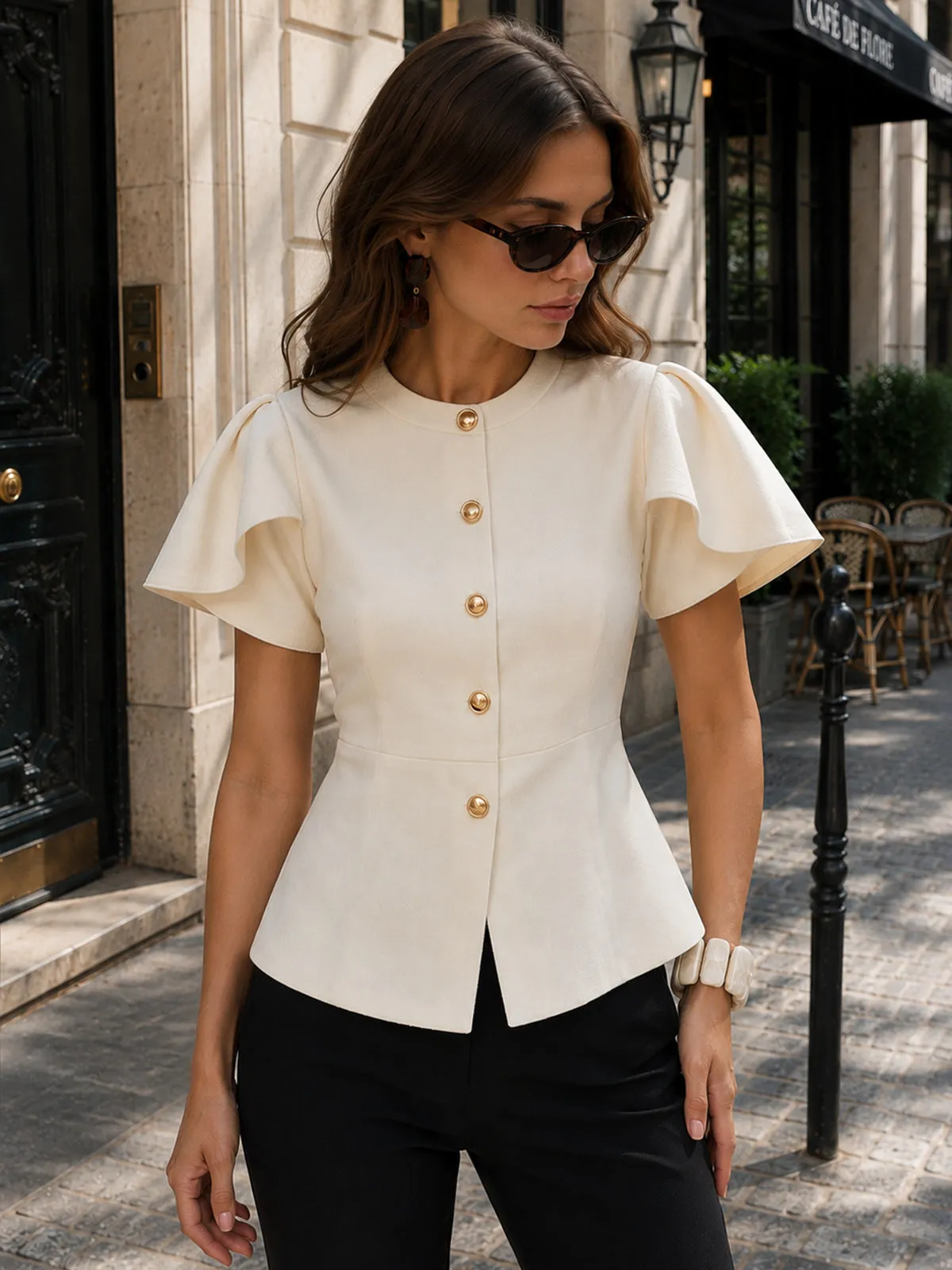 Flutter Sleeve Metal Button Knit Top sold by COMMENSE product image thumbnail 2