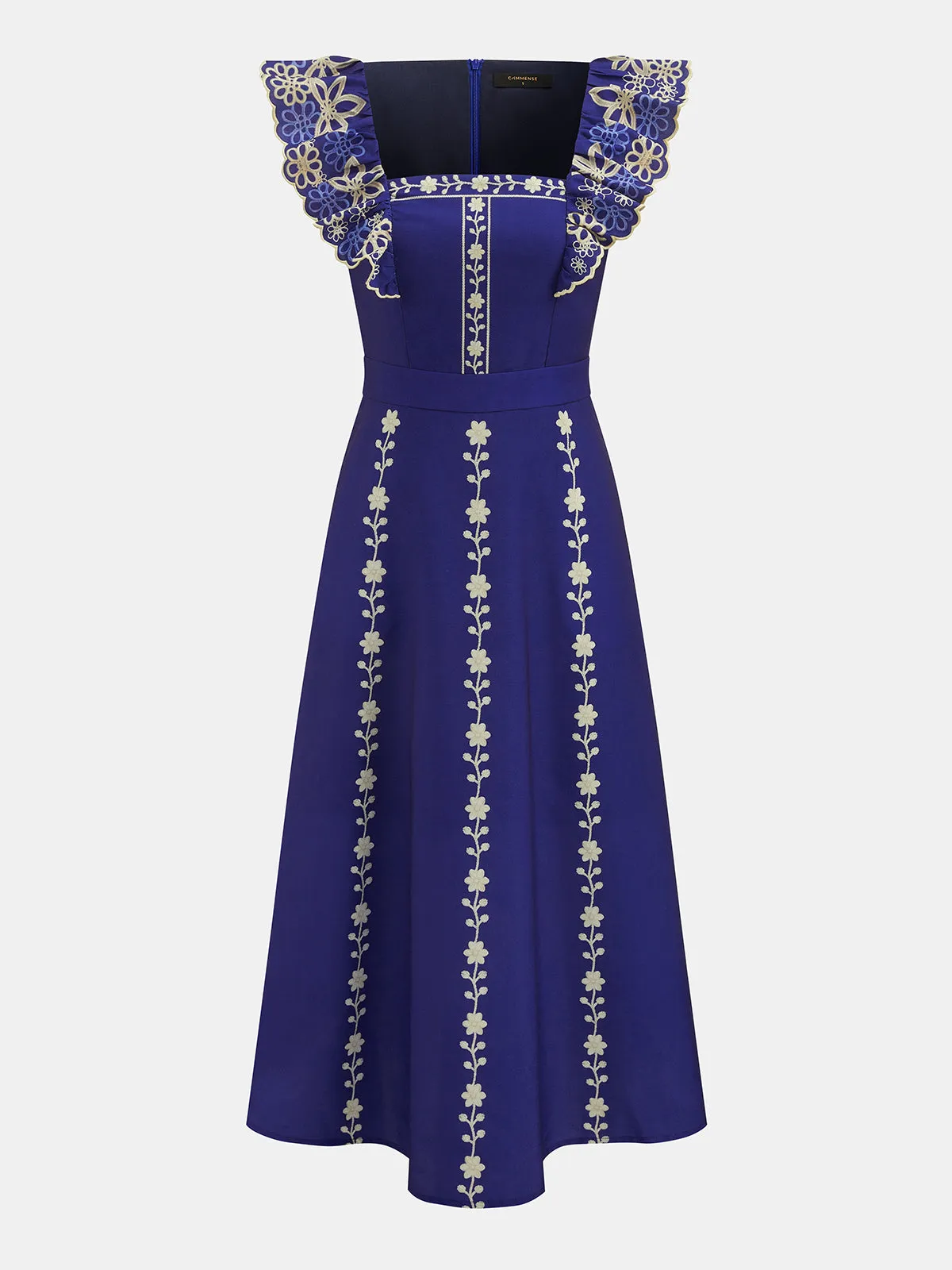 Floral Embroidery Flutter Sleeve Midi Dress sold by COMMENSE