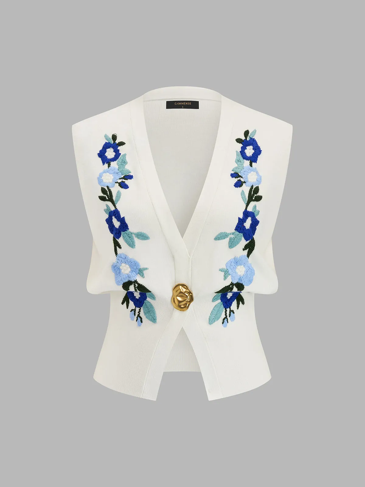 Floral Embroidery Metal Detail Knit Vest sold by COMMENSE
