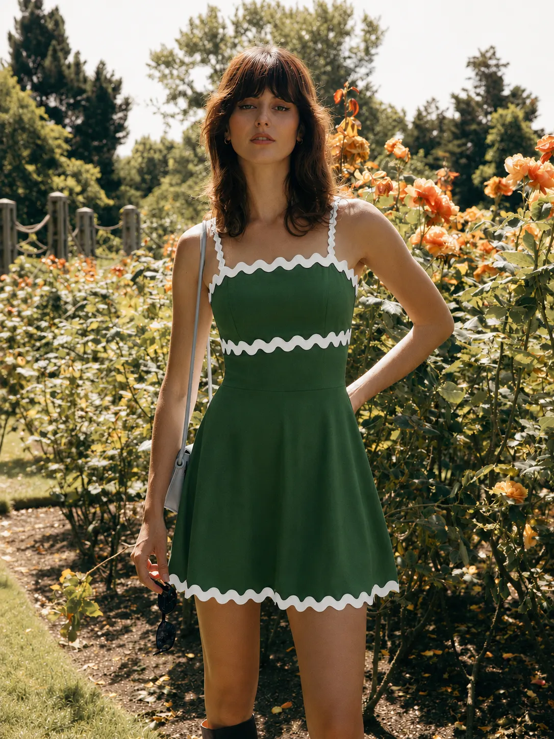 Rickrack Trim Cotton Linen Cami Mini Dress sold by COMMENSE