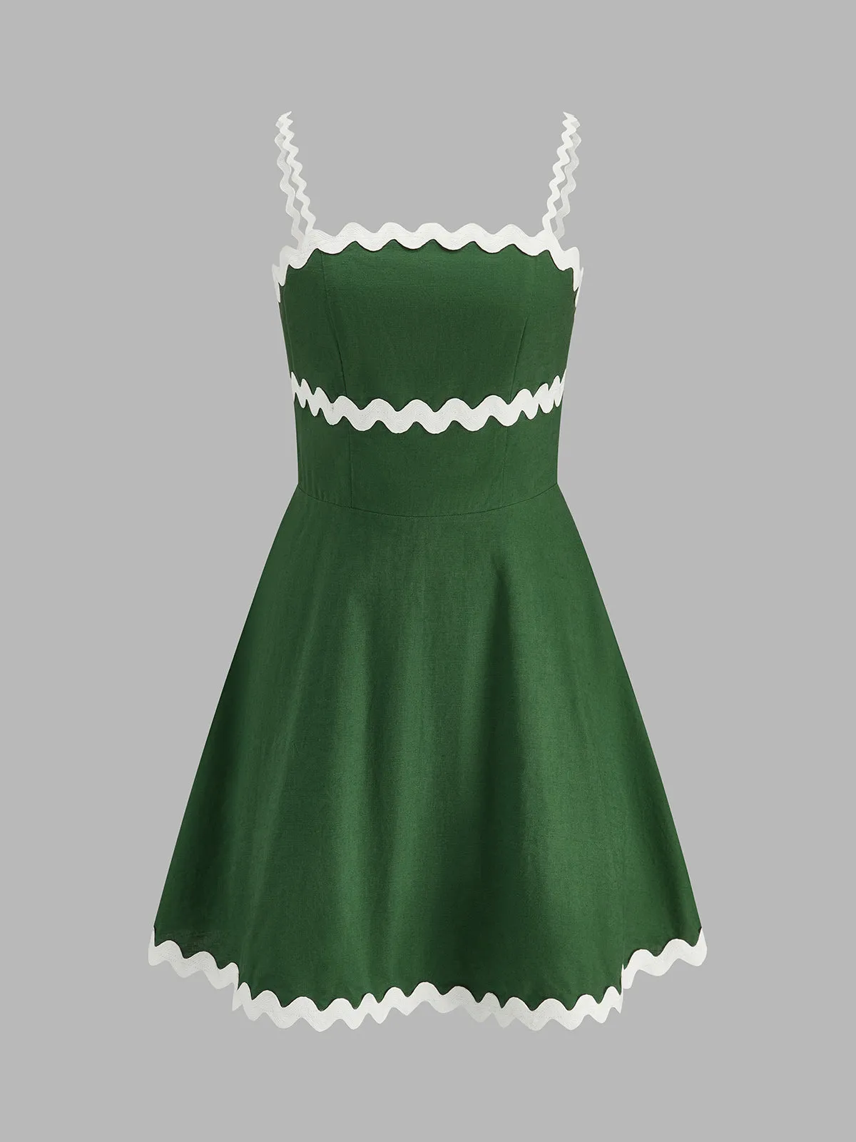 Rickrack Trim Cotton Linen Cami Mini Dress sold by COMMENSE product image thumbnail 2